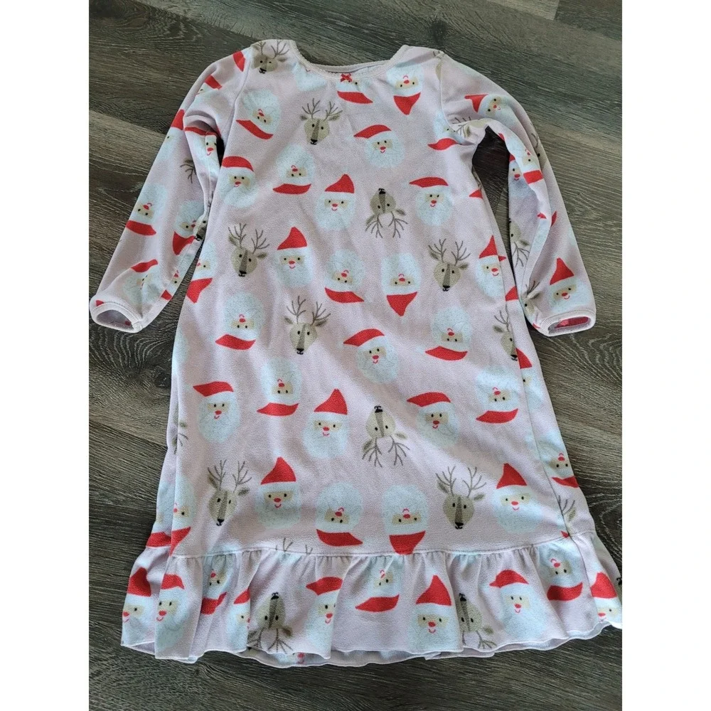 Carters Girls Pink Santa Reindeer Fleece Pajama Sleep Dress‎ Size 6-7 #4